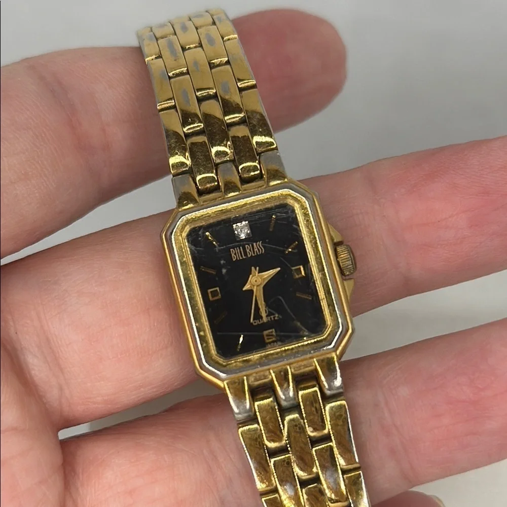 Vintage Bill Blass Gold, Diamond, and Black Luxury Watch Untested Flaws lot W5